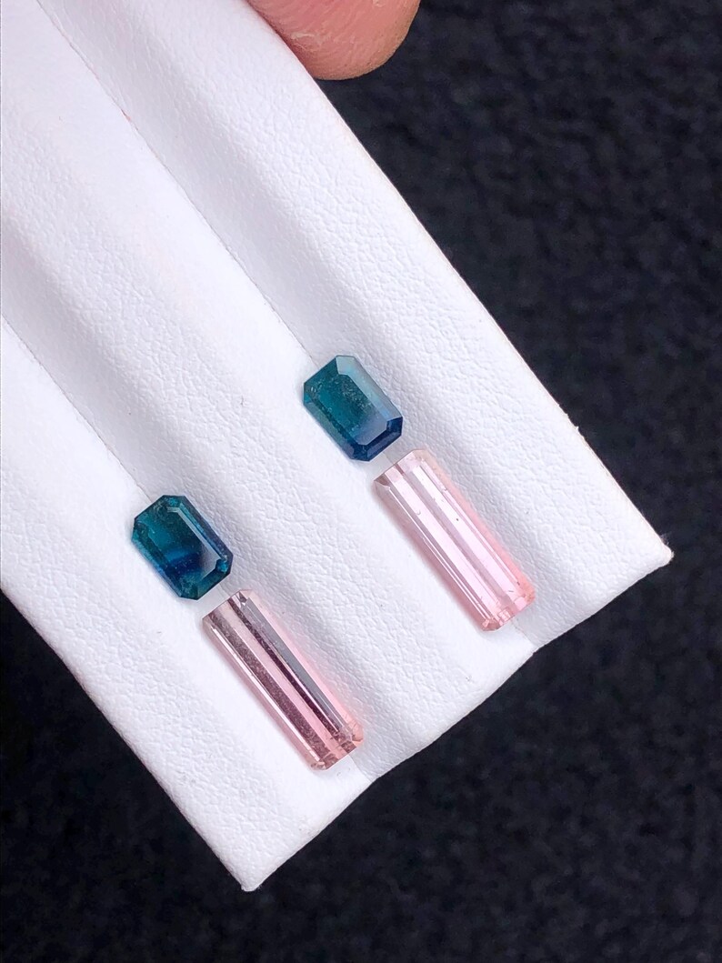 4.55 ct natural tourmaline pairs, earrings stones, blue & pink tourmalines gemstone, jewellery making image 4