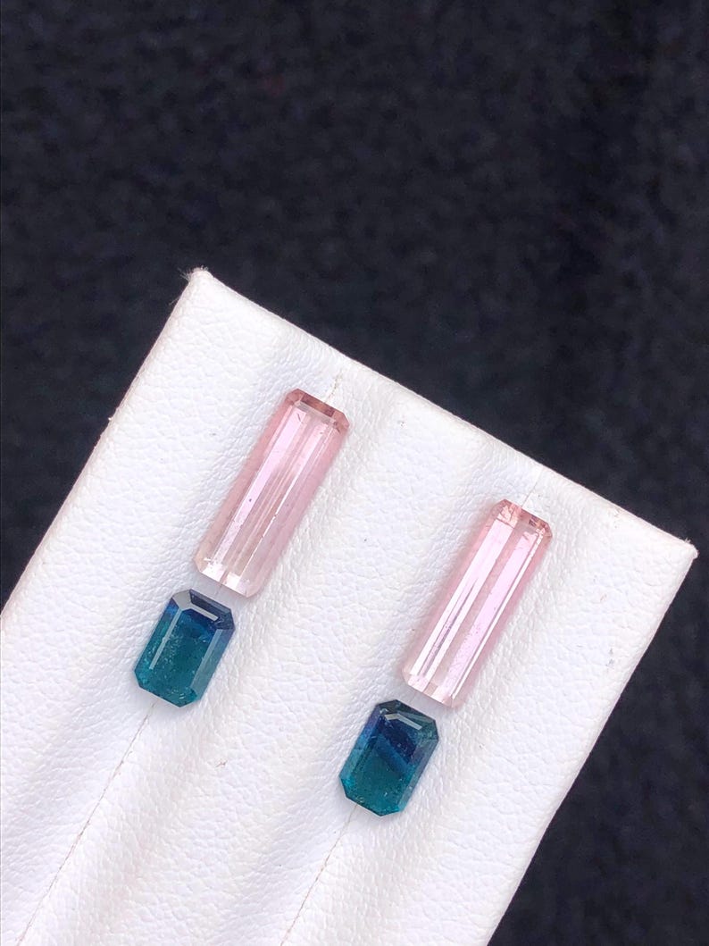 4.55 ct natural tourmaline pairs, earrings stones, blue & pink tourmalines gemstone, jewellery making image 5