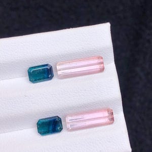 4.55 ct natural tourmaline pairs, earrings stones, blue & pink tourmalines gemstone, jewellery making image 2
