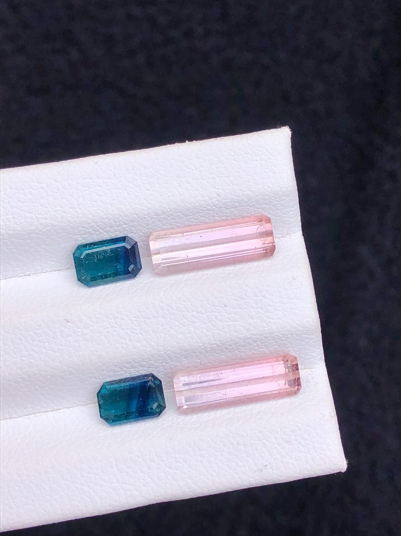 4.55 ct natural tourmaline pairs, earrings stones, blue & pink tourmalines gemstone, jewellery making image 2