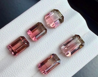 Lote de 10,85 quilates de turmalina bicolor natural color melocotón, turmalinas bicolores rosas, gemas color melocotón.