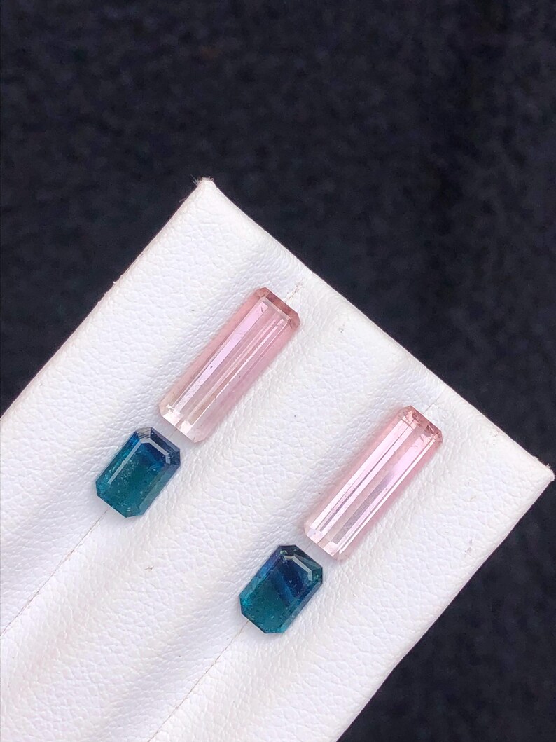 4.55 ct natural tourmaline pairs, earrings stones, blue & pink tourmalines gemstone, jewellery making image 6