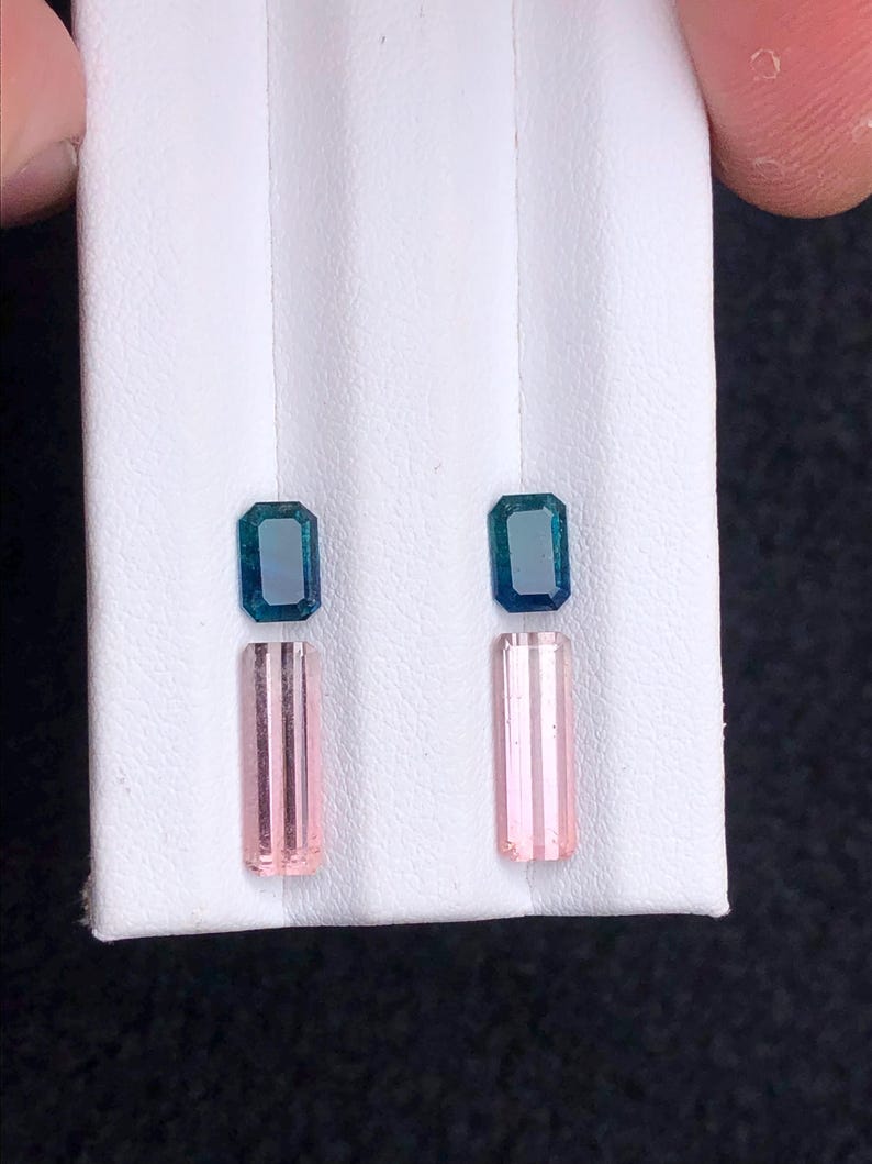 4.55 ct natural tourmaline pairs, earrings stones, blue & pink tourmalines gemstone, jewellery making image 3