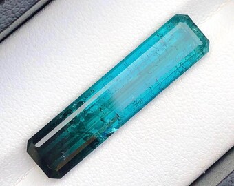 Turmalina azul bicolor de 10,40 ct, turmalinas bicolor azul-negras, piedras preciosas largas, gema colgante