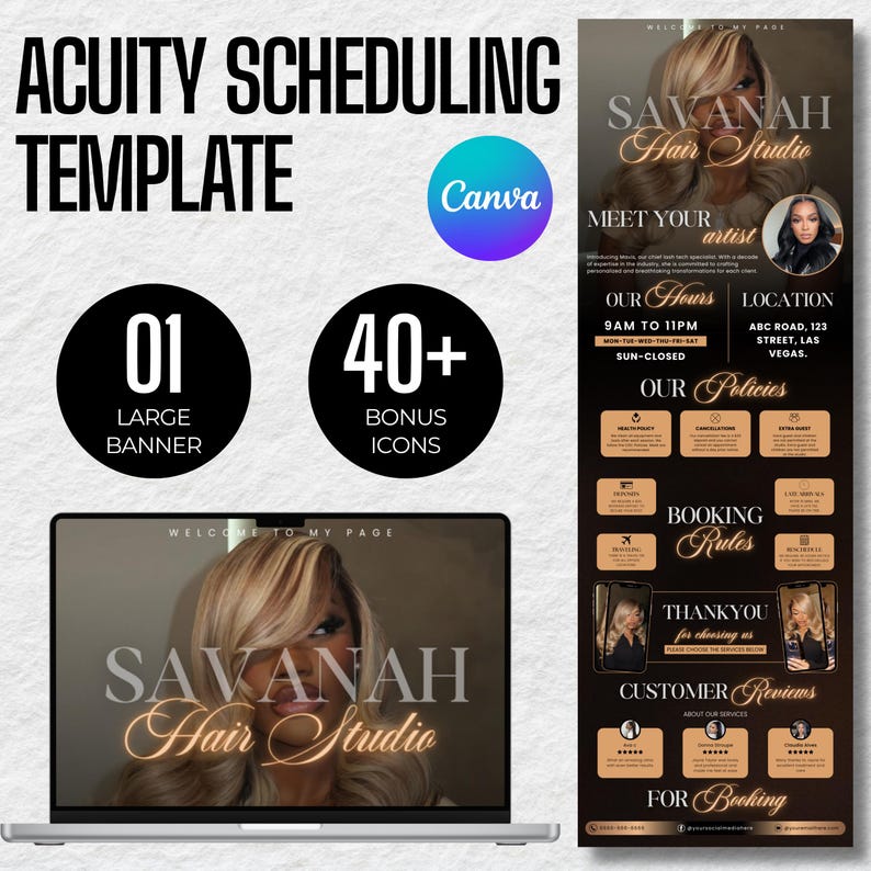 DIY Acuity Site ,Acuity Scheduling Template Hairstylist , Canva Template , Hair Business Website , Hair Artist, Hair Acuity Template