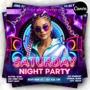 Saturday Night Party Flyer, Club Party Flyer, Club Flyer, Night Club Event Invite Flyer, Club DJ Flyer, Happy Hour Flyer, Canva Editable