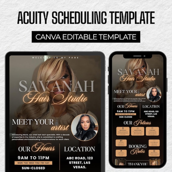 Acuity Scheduling Template: Hair Salon Website Design, Canva Editable