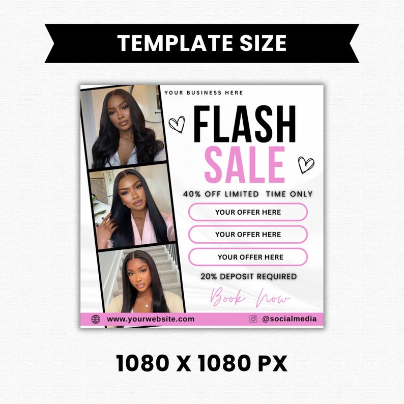 Flash Sale Flyer, Special Deal Flyer, Book Now Flyer, Flash sale, Hair Flyer, Braids, Nail Tech, Lash Tech, MUA, Wig Flyer, Canva Template