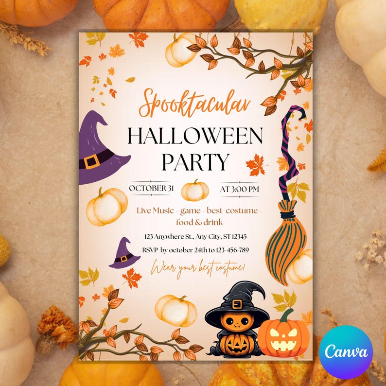 Spooky Halloween Party Invitation Template: Editable Canva Flyer ...