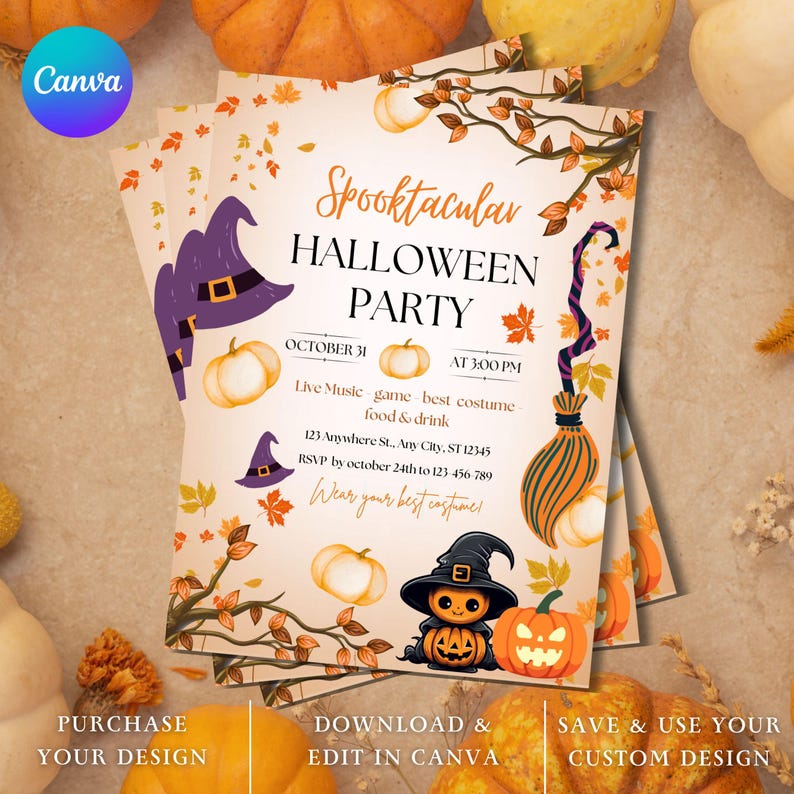Spooky Halloween Party Invitation Template: Editable Canva Flyer ...