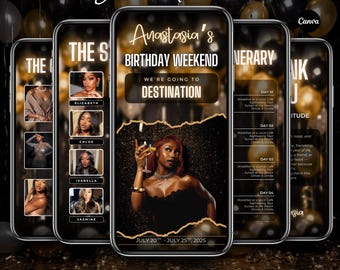 Itinerario editable para fin de semana de cumpleaños: Planificador de viaje para chicas (Edición DIY en Canva, descarga digital)