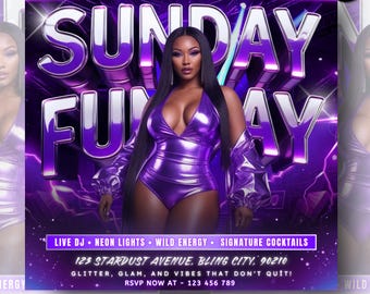 Sunday Party Flyer Template, Club Promotion Flyer, Neon Bar Urban Party Template, Sunday Club Flyer, DIY Event Party Flyer, Canva Editable