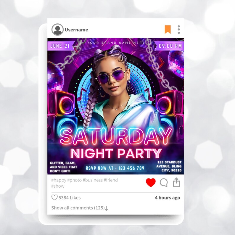 Saturday Night Party Flyer, Club Party Flyer, Club Flyer, Night Club Event Invite Flyer, Club DJ Flyer, Happy Hour Flyer, Canva Editable