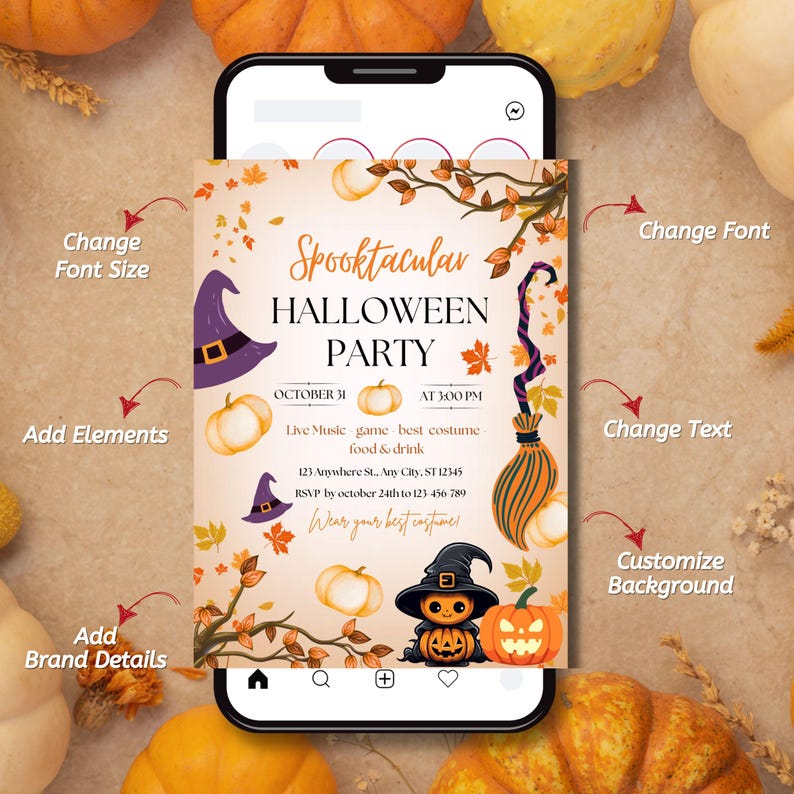 Spooky Halloween Party Invitation Template: Editable Canva Flyer ...