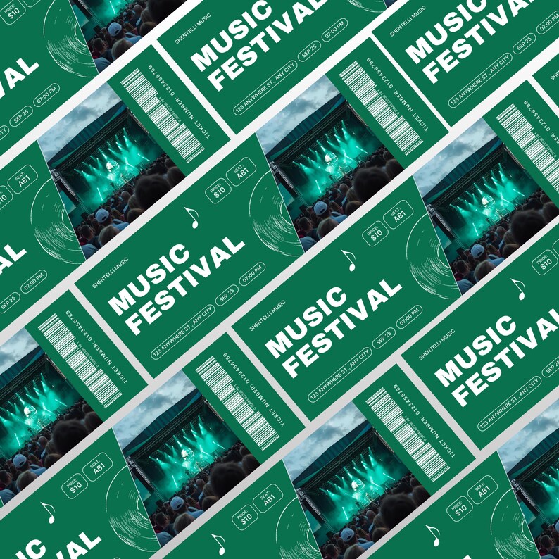 Simple Rave Style Ticket Invites Editable Music Festival Ticket Template: Concert, Rave, Event Pass ...