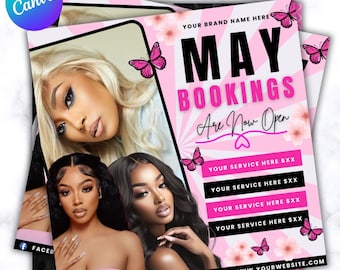 May Booking Flyer, Mothers Day Booking Flyer, May Hair, May Books Open, May Appointment Flyer, May Books, May cheetah print flyer, DIY Canva