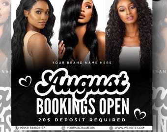 August Booking flyer, August Appointment Flyer, Back To School Flyer, Back to school sale flyer, Hair Braids Lash Wig Flyer, Canva Editable