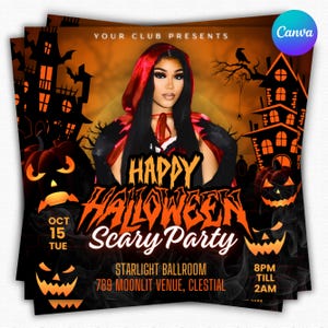 Editable Halloween Party Flyer Template: DIY Canva Design
