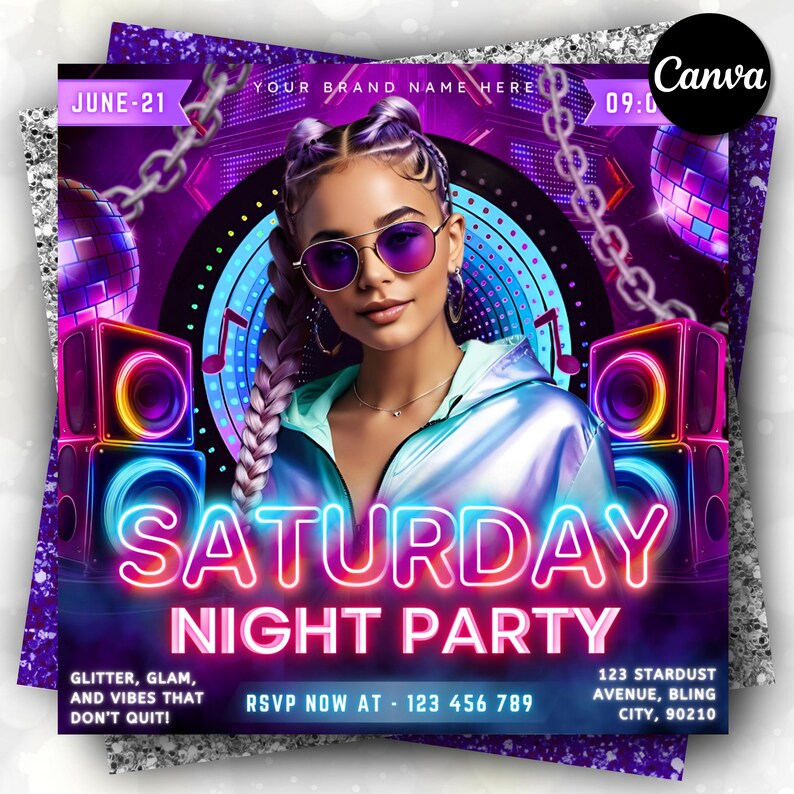 Saturday Night Party Flyer, Club Party Flyer, Club Flyer, Night Club Event Invite Flyer, Club DJ Flyer, Happy Hour Flyer, Canva Editable
