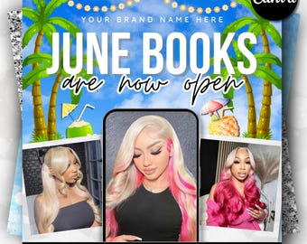 June Booking Flyer | Summer Booking Flyer | Hair, Braids, Nails, Lash, Makeup & Wig Install Canva Template | Editable Appointment Flyer
