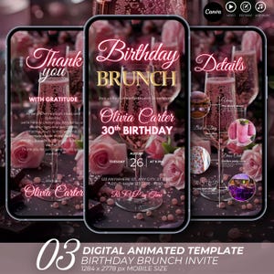 Digitale Geburtstags-Brunch-Party-Einladung, Digitale Brunch-Party-Einladung, , Geburtstags-Brunch animierte Einladung, Brunch-Einladungsvorlage, DIY