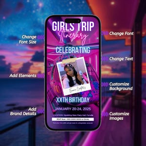 Girls Trip Animated Itinerary, Digital Template, Travel Itinerary, Birthday Weekend Editable Invitation, Party Itinerary, Digital Schedule