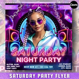 Saturday Night Party Flyer, Club Party Flyer, Club Flyer, Night Club Event Invite Flyer, Club DJ Flyer, Happy Hour Flyer, Canva Editable