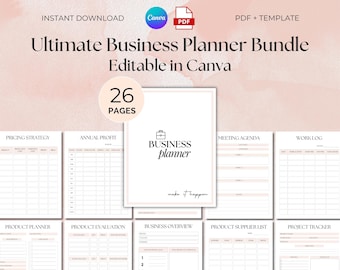 Ultimate Business Planner Bundle: 26-Page Editable Canva Templates