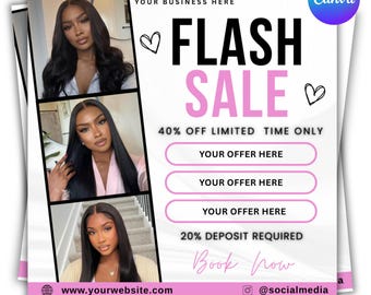 Beauty Business Flash Flyer, Editable Canva Template (Digital Download)