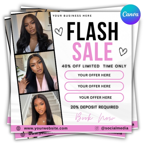 Flash Sale Flyer, Special Deal Flyer, Book Now Flyer, Flash sale, Hair Flyer, Braids, Nail Tech, Lash Tech, MUA, Wig Flyer, Canva Template
