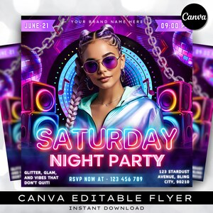 Saturday Night Party Flyer, Club Party Flyer, Club Flyer, Night Club Event Invite Flyer, Club DJ Flyer, Happy Hour Flyer, Canva Editable
