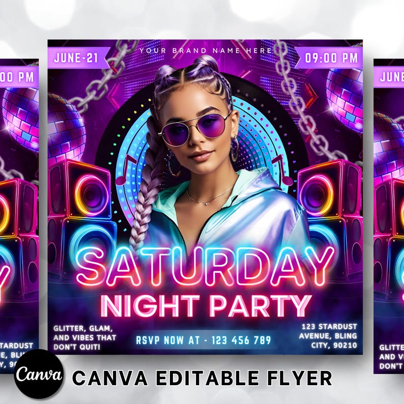 Saturday Night Party Flyer, Club Party Flyer, Club Flyer, Night Club Event Invite Flyer, Club DJ Flyer, Happy Hour Flyer, Canva Editable