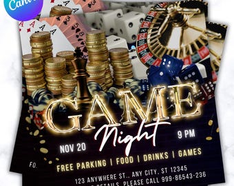 Plantilla editable para volante de noche de juegos: Diseño de Canva (Descarga digital)