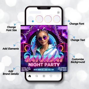Saturday Night Party Flyer, Club Party Flyer, Club Flyer, Night Club Event Invite Flyer, Club DJ Flyer, Happy Hour Flyer, Canva Editable