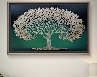 Golden Textured Tree Painting, Original Modern Luxury Art on Canvas, 3D Gold Tree Wall Decor, Contemporary Abstract Tree Artwork