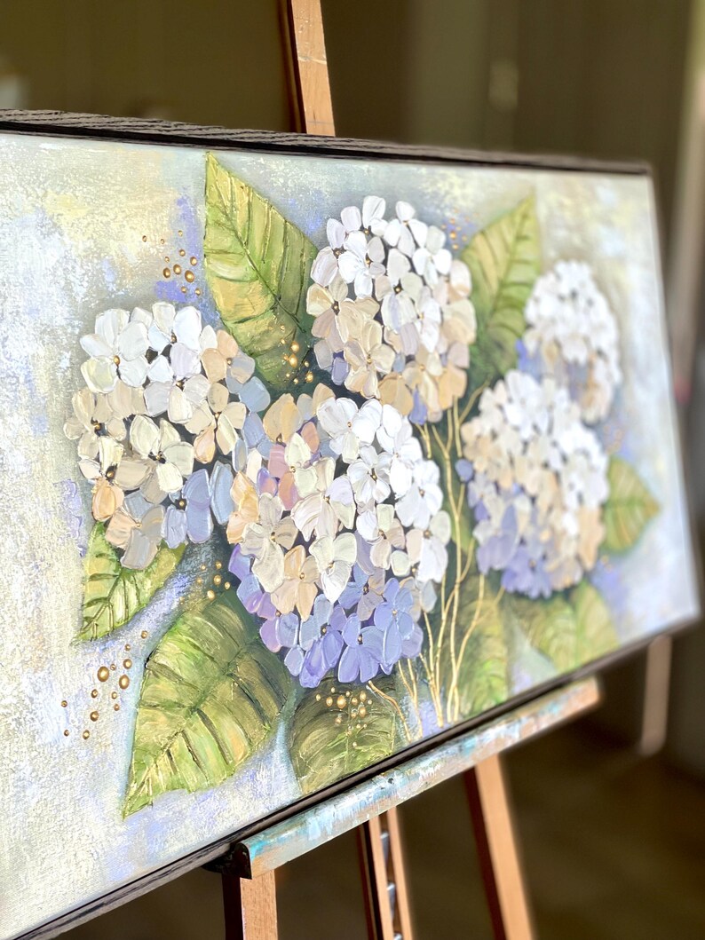 Hydrangea Painting, Textured Floral Wall Art, Original Artwork ...