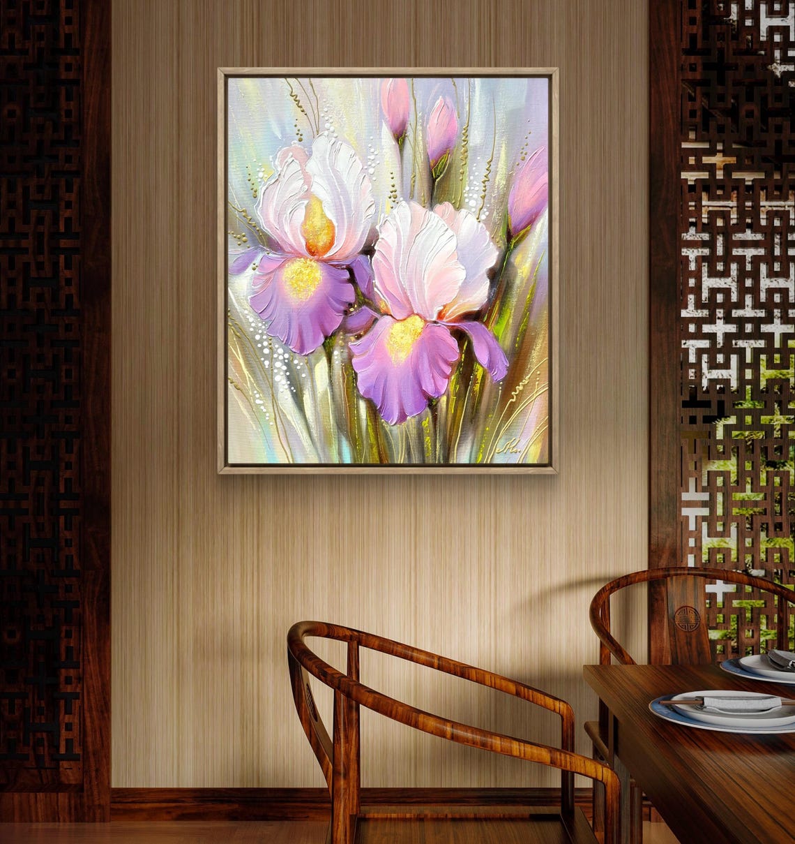 Iris Painting, Original Textured Purple Iris Wall Art, Floral Canvas ...