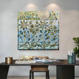 Abstract Floral Painting with Natural Patterns - Textured Botanical Artwork, Handmade Artwork for Modern Home Decor, Living Room Wall Art