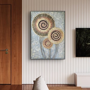Dandelion Wall Art, 3D Gold Painting on Canvas, Original Textured Artwork with Gold Leaf, Unique Handmade Gift, Modern Luxury Home Decor