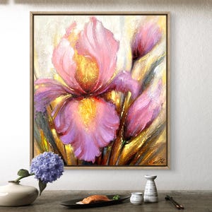 Purple Iris Textured Flower Painting on Canvas, Original Floral Wall ...