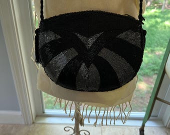 Vintage Black and Gray Beaded Evening Bag