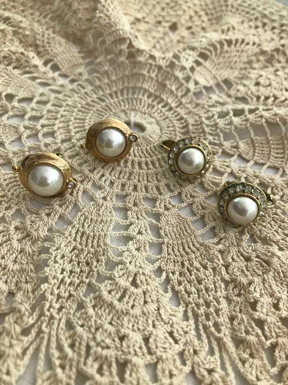 Vintage Pair of Faux Pearl and Gold Tone Earrings - image 1