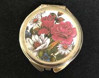 Floral Flip Open Compact - Pocket Mirror