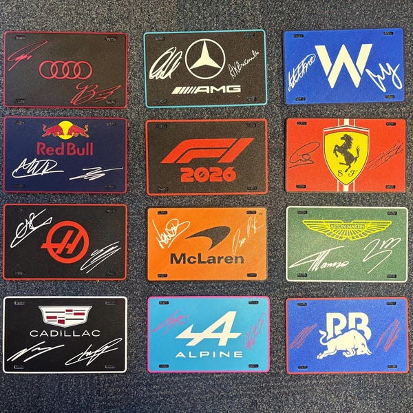 F1 2026 Racing Team Plate - Fan-Inspired Wall Decor | Motorsport Display Sign | Sim Rig, Garage,  F1 Room