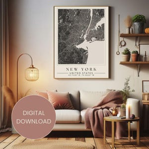 Arte mural con mapa de Nueva York / Descarga instantánea / Decoración del hogar / Póster de la ciudad