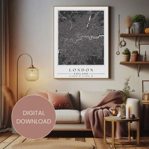Arte mural con mapa de Londres / Descarga instantánea / Decoración del hogar / Póster de la ciudad