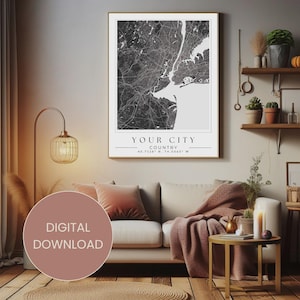 Arte mural con mapas personalizados / Descarga instantánea / Decoración del hogar / Póster de ciudad