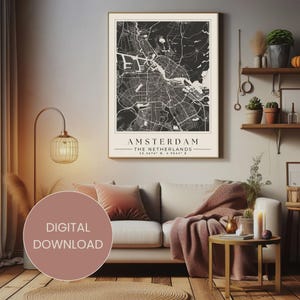 Arte mural con el mapa de Ámsterdam / Descarga instantánea / Decoración del hogar / Póster de la ciudad