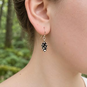 Pinecone Drop Earrings, Woodland Pine Cone Jewellery, Sterling Silver Hook Dangle, Forest Nature Lover Gift for Her, Rustic Autumn Earrings