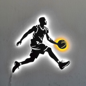 Basketball Player LED Wall Wood Light – 3D Effect Sports Decor – Kids Room Night Lamp - Sports Room Gift - Sports Art  - Gift for Boys Room